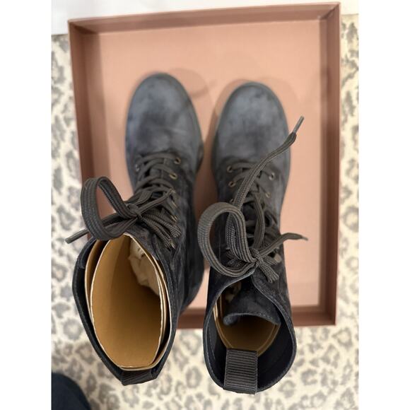 Women’s Gianvito Rossi Foster Biker Boots Lace Up Grey/Blue Carbon Suede Size 38 - Picture 8 of 16